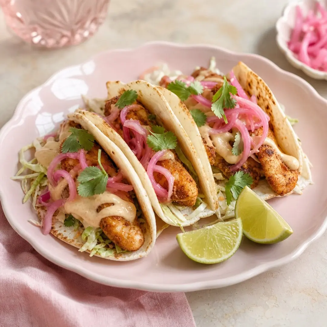 Crispy Chicken Tacos with Pink Pickled Onions